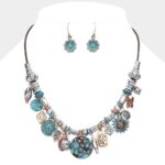 Antiqued Sunflowers & Butterfly Necklace & Earring Set