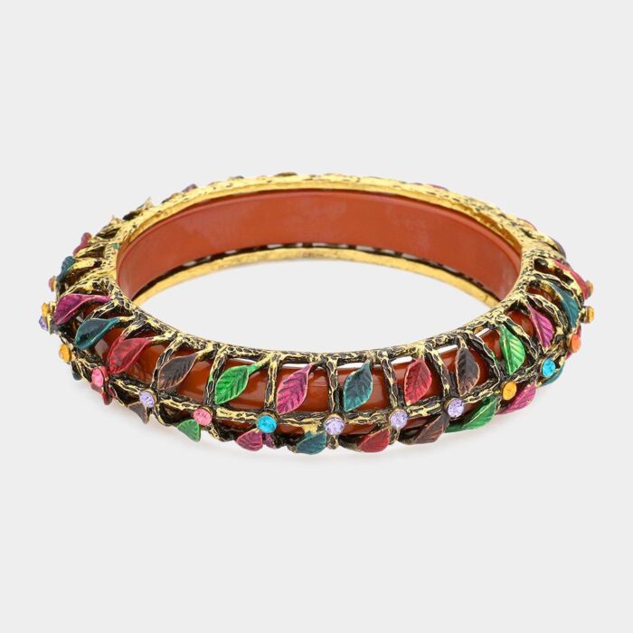 Metal Leaf Bangle Bracelet - Image 1