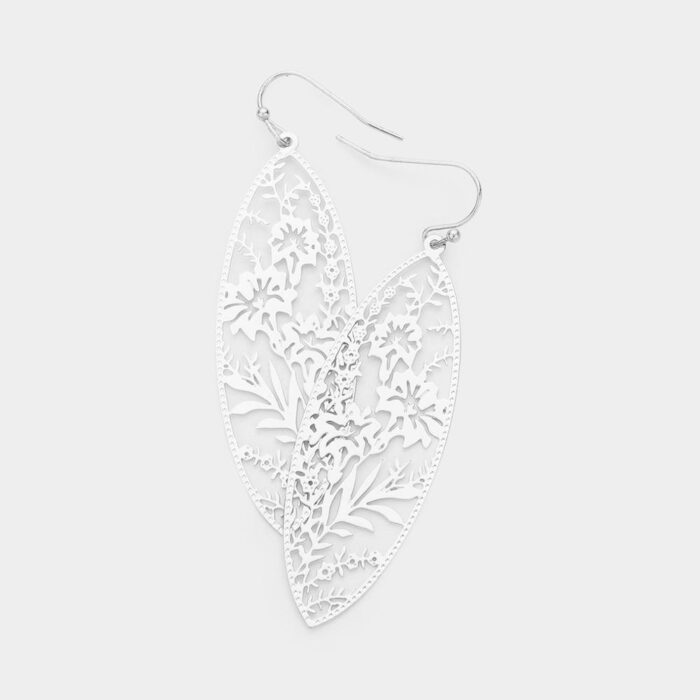 Filigree Flower Leaf  Marquise Earrings - Image 2