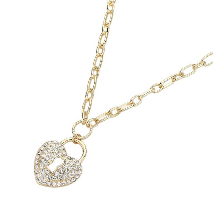 Stone Paved Heart With Lock Pendant - Image 2