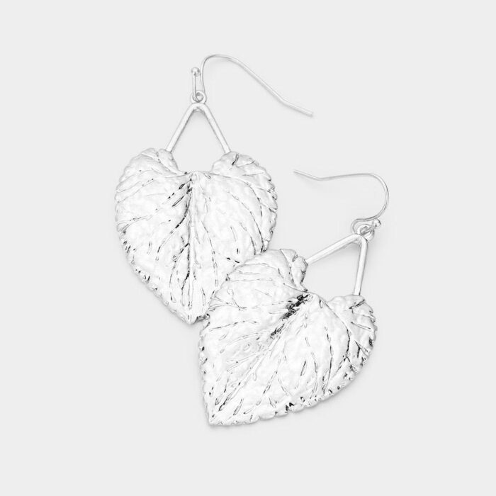 Textured Metal Leaf  Earrings - Image 2