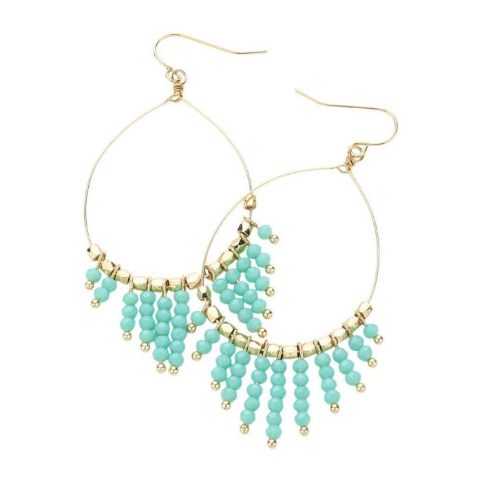 Faceted Bead Fringe Teardrop Earrings - Image 1