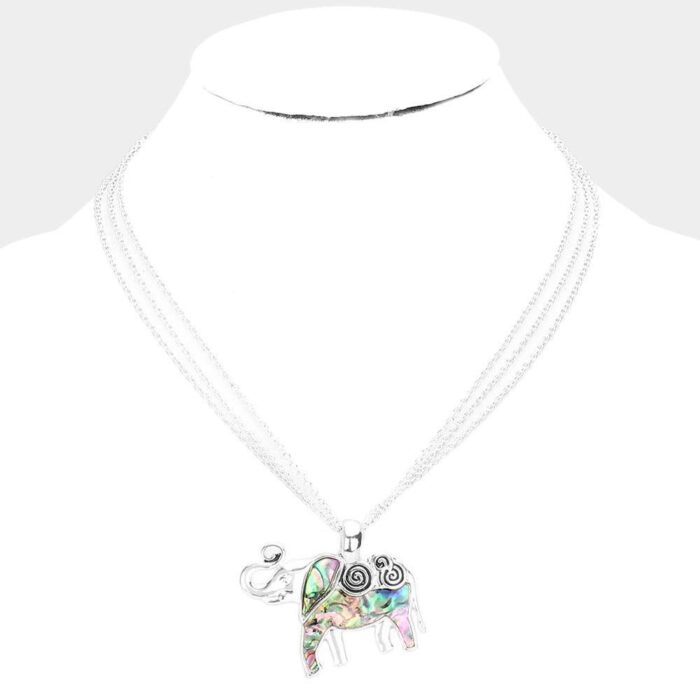 Abalone Elephant Pendant With Triple Chain - Image 2