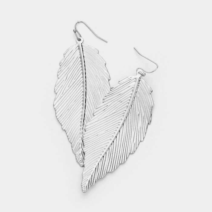 Metal Leaf Dangle Earrings - Image 1