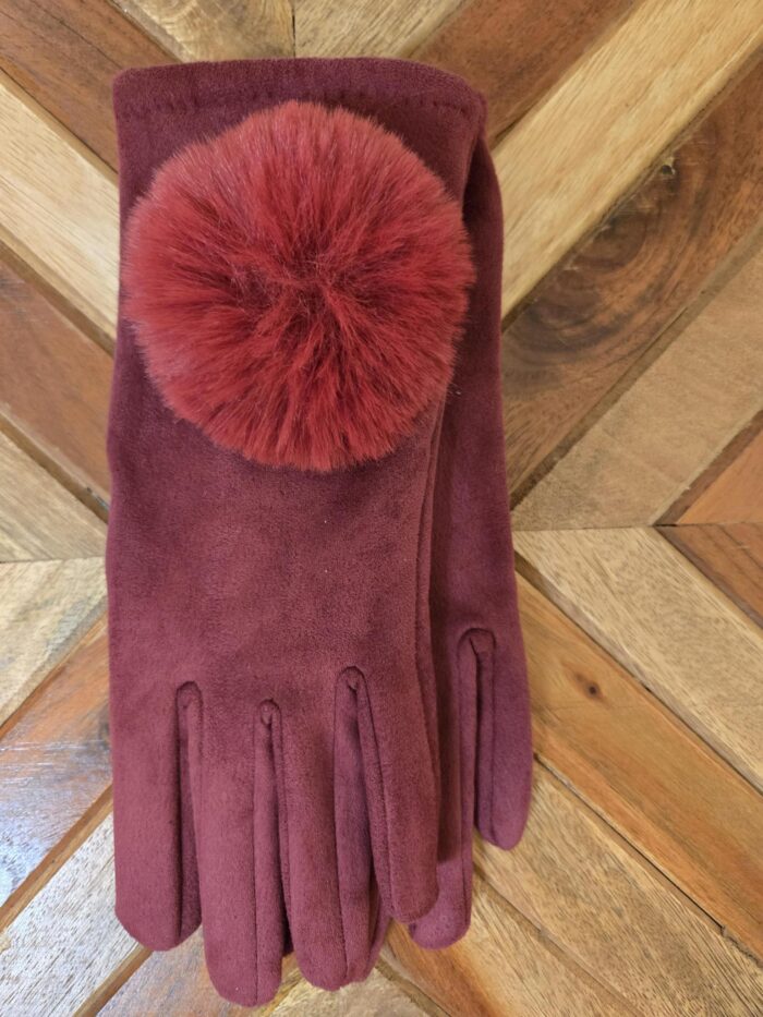Touch Screen Gloves-Faux Fur Pom Pom - Image 2