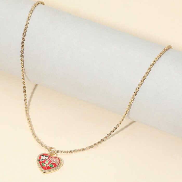 Butterfly Flower Enamel Heart Pendant - Image 3