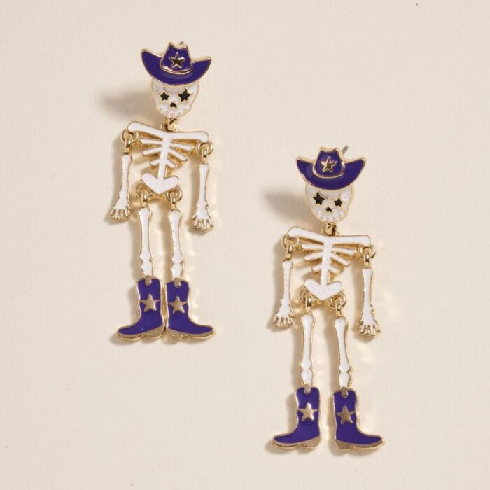 Western Cowboy Halloween Skeleton Earrings - Image 2