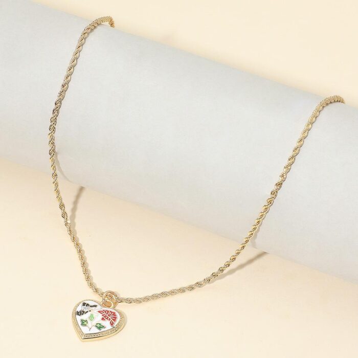 Butterfly Flower Enamel Heart Pendant - Image 5
