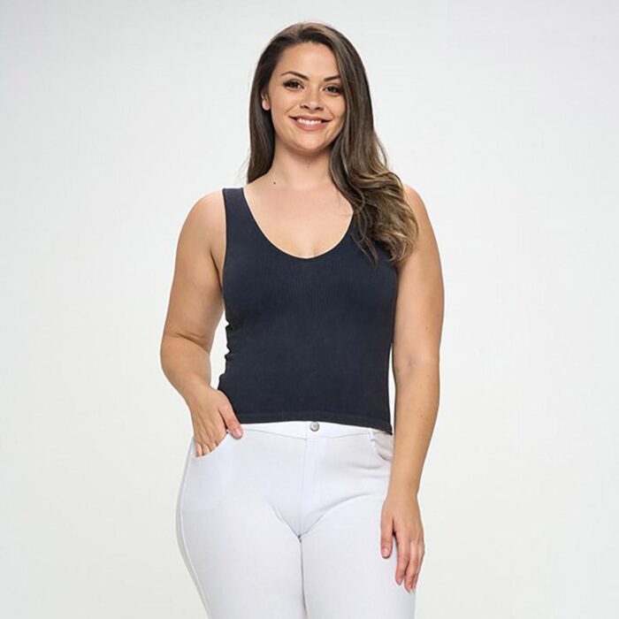 Womens Seamless Reversible Stonewashed Ribbed Tank - Image 1