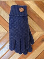 Tweed Knit Gloves With Button Detail and Fur Lining - Image 2