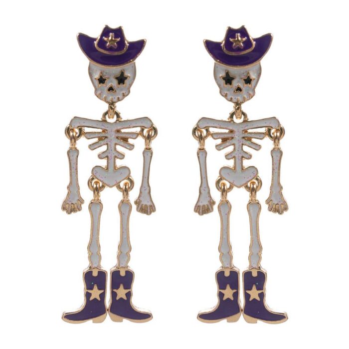 Western Cowboy Halloween Skeleton Earrings - Image 1