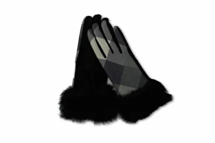 Plaid Checkered Sparkle Faux Fur Touch Gloves