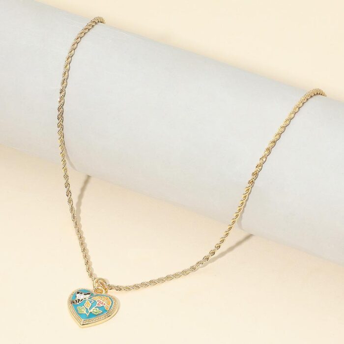 Butterfly Flower Enamel Heart Pendant - Image 4