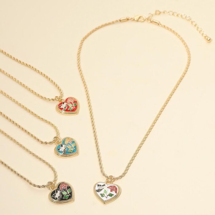 Butterfly Flower Enamel Heart Pendant - Image 1