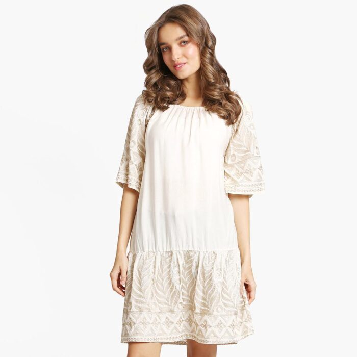 Leaves Embroidered Mini Dress - Image 1